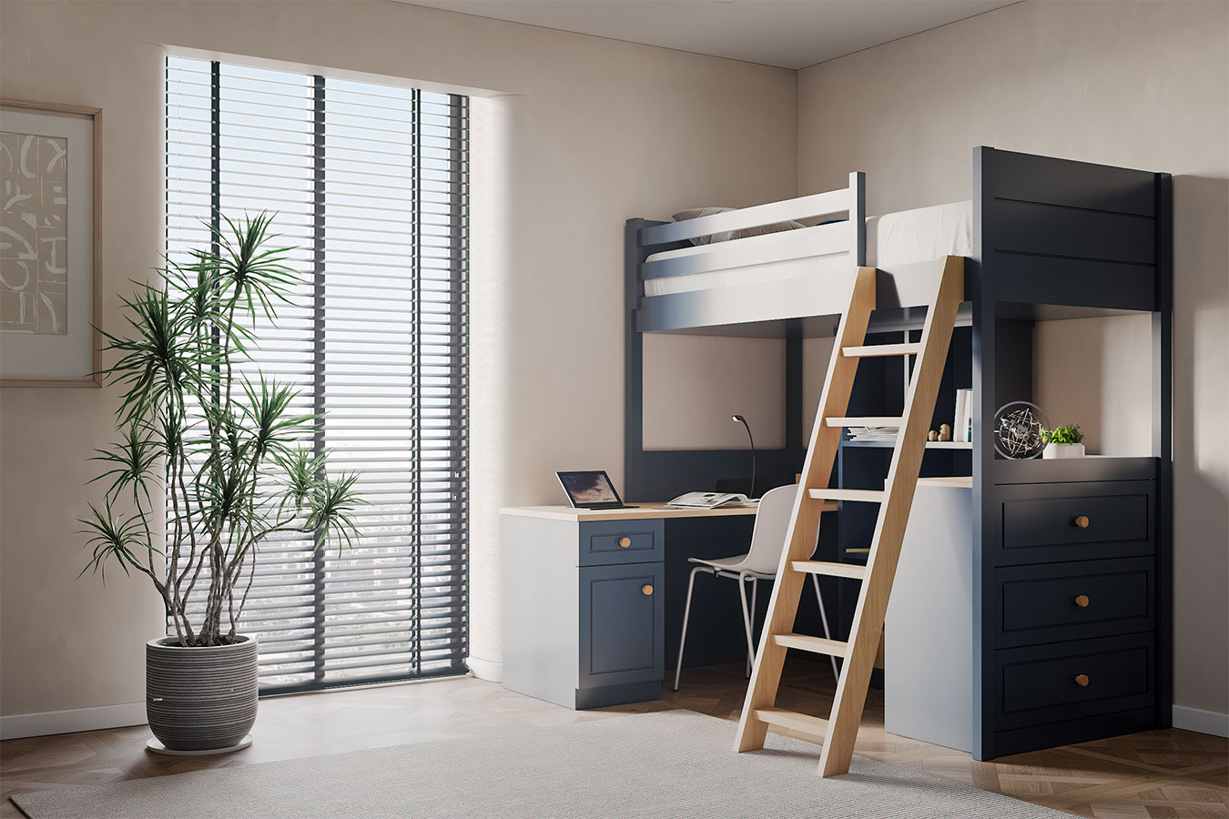 تخت دو طبقه دژ با نردبان چوبی